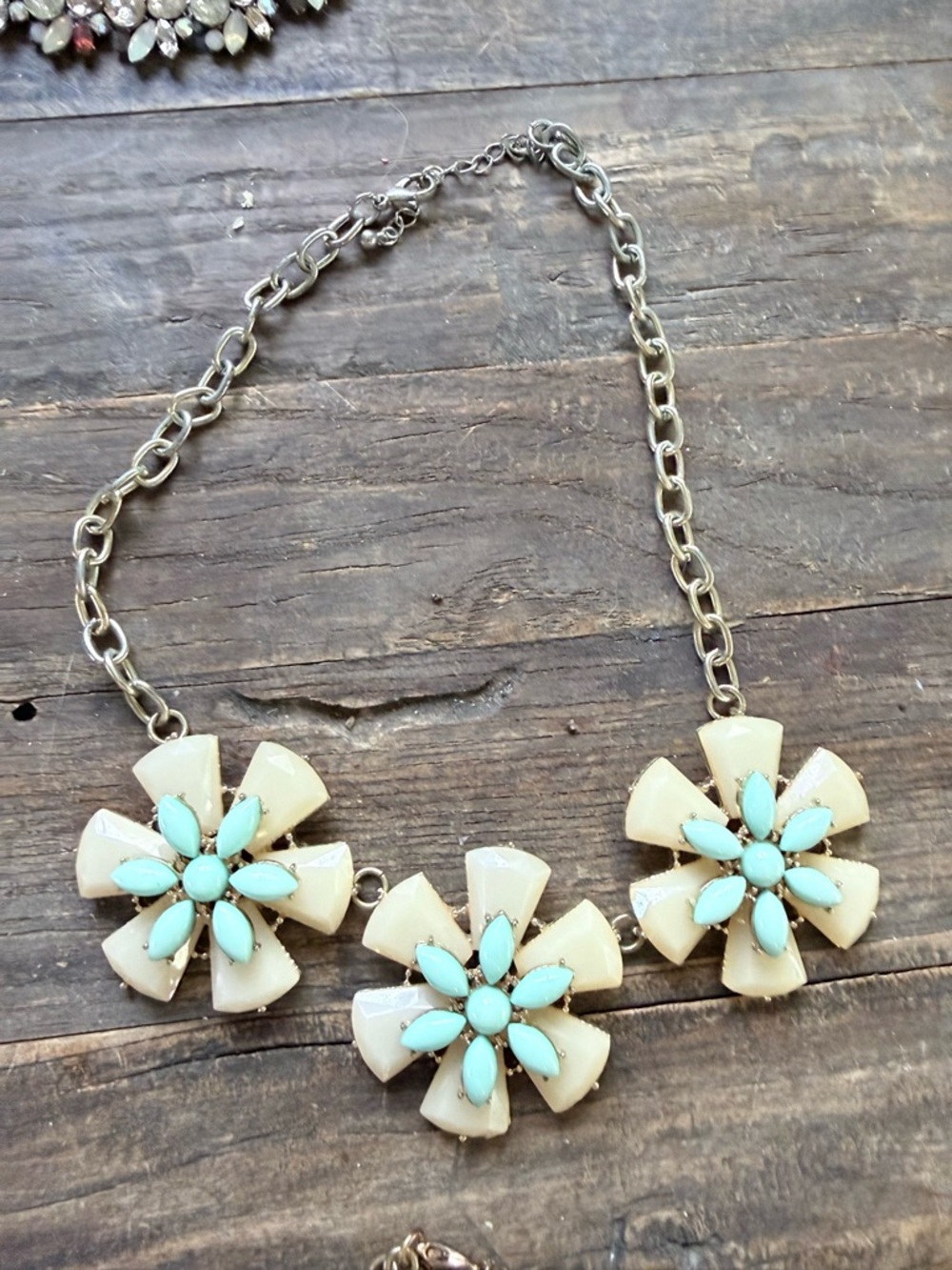Vintage Cream and Turquoise Floral Necklace - + bonus piece included for free!